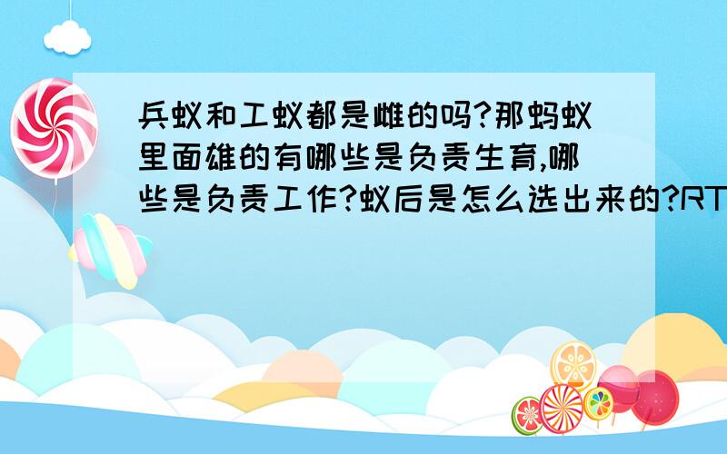 兵蚁和工蚁都是雌的吗?那蚂蚁里面雄的有哪些是负责生育,哪些是负责工作?蚁后是怎么选出来的?RT