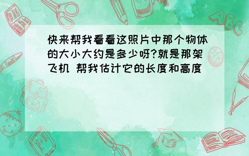 快来帮我看看这照片中那个物体的大小大约是多少呀?就是那架飞机 帮我估计它的长度和高度