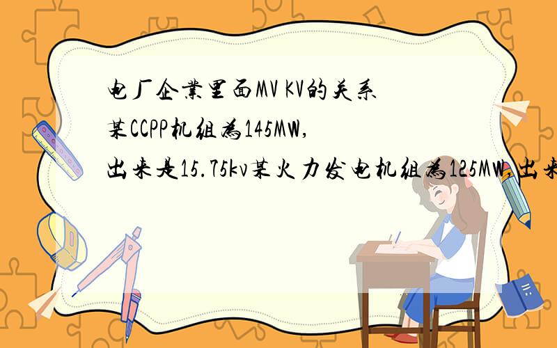 电厂企业里面MV KV的关系某CCPP机组为145MW,出来是15.75kv某火力发电机组为125MW,出来是13.8kv请问,这个145MW是什么意思,是表示他一个小时发电145000度嘛?出来的15.75kv是表示他出来接到主变的时候是