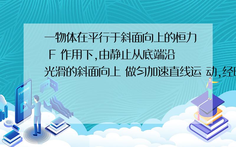 一物体在平行于斜面向上的恒力 F 作用下,由静止从底端沿光滑的斜面向上 做匀加速直线运 动,经时间 t 力 F 做功为 60 J,此后撤去恒力 F,物 体 又经时间 t 回到出发点,若以地面为零势能点,则