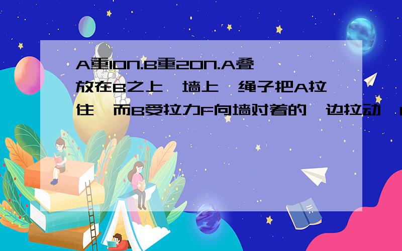 A重10N.B重20N.A叠放在B之上,墙上一绳子把A拉住,而B受拉力F向墙对着的一边拉动,F=1...A重10N.B重20N.A叠放在B之上,墙上一绳子把A拉住,而B受拉力F向墙对着的一边拉动,F=18N.请问B对地面的滑动因素怎