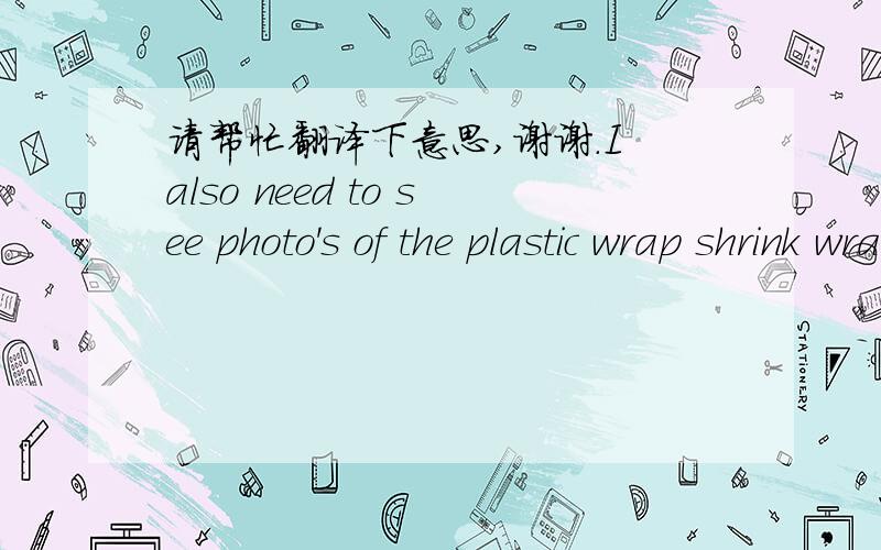 请帮忙翻译下意思,谢谢.I also need to see photo's of the plastic wrap shrink wrap you intend to use prior to loading into container to protect giftboxWe would prefer a light plastic wrap over entire giftbox as opposed to the thick wrap howev