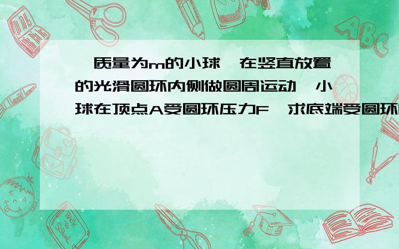 一质量为m的小球,在竖直放置的光滑圆环内侧做圆周运动,小球在顶点A受圆环压力F,求底端受圆环的作用力的大小