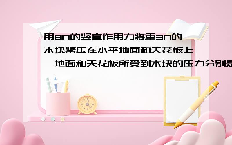 用8N的竖直作用力将重3N的木块紧压在水平地面和天花板上,地面和天花板所受到木块的压力分别是什么?