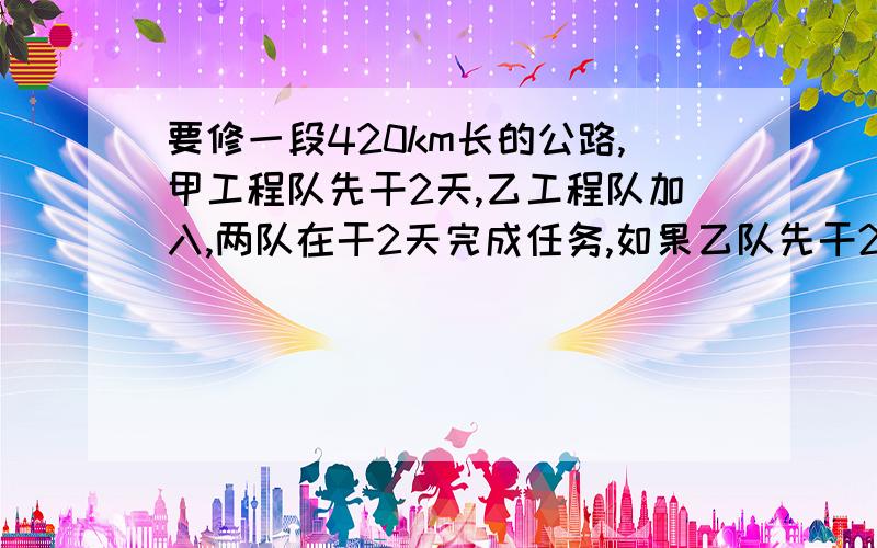 要修一段420km长的公路,甲工程队先干2天,乙工程队加入,两队在干2天完成任务,如果乙队先干2天,甲乙再合作3天完成任务,问甲乙两队每天各能修路多少km