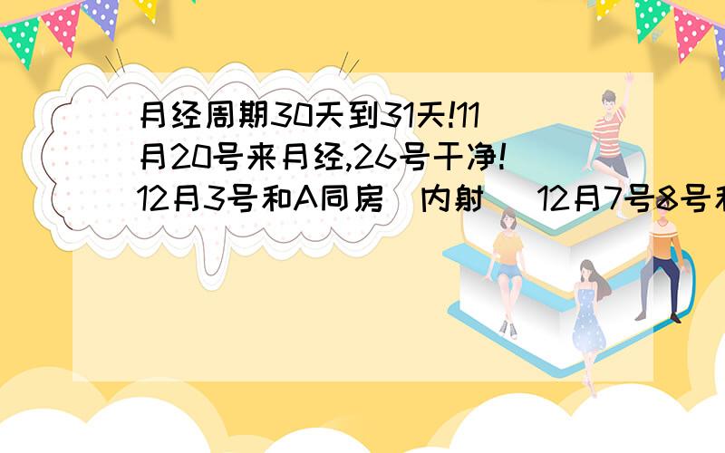 月经周期30天到31天!11月20号来月经,26号干净!12月3号和A同房（内射） 12月7号8号和B同房（进行到一半戴上避孕套）12月23号测出怀孕 孩子是谁的可能性大点呢