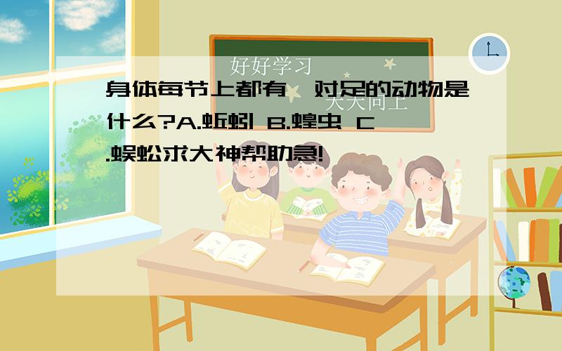 身体每节上都有一对足的动物是什么?A.蚯蚓 B.蝗虫 C.蜈蚣求大神帮助急!