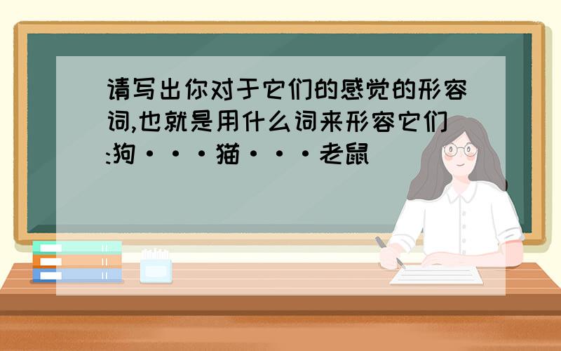 请写出你对于它们的感觉的形容词,也就是用什么词来形容它们:狗···猫···老鼠