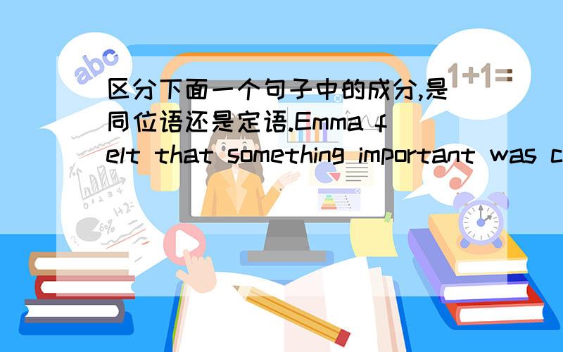 区分下面一个句子中的成分,是同位语还是定语.Emma felt that something important was coming-something which she was not sure that she wished to hear.破折号后面的内容是前面 something 的同位语还是定语?