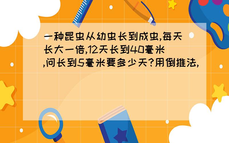 一种昆虫从幼虫长到成虫,每天长大一倍,12天长到40毫米,问长到5毫米要多少天?用倒推法,