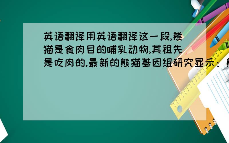 英语翻译用英语翻译这一段,熊猫是食肉目的哺乳动物,其祖先是吃肉的.最新的熊猫基因组研究显示：熊猫基因组中一个能感受食物鲜度的基因失活,这导致熊猫品尝不出肉类的鲜味,这被认为