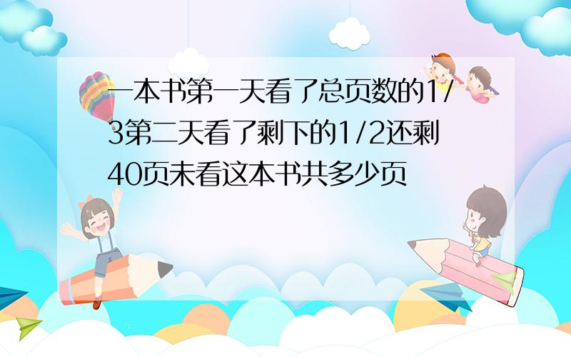 一本书第一天看了总页数的1/3第二天看了剩下的1/2还剩40页未看这本书共多少页