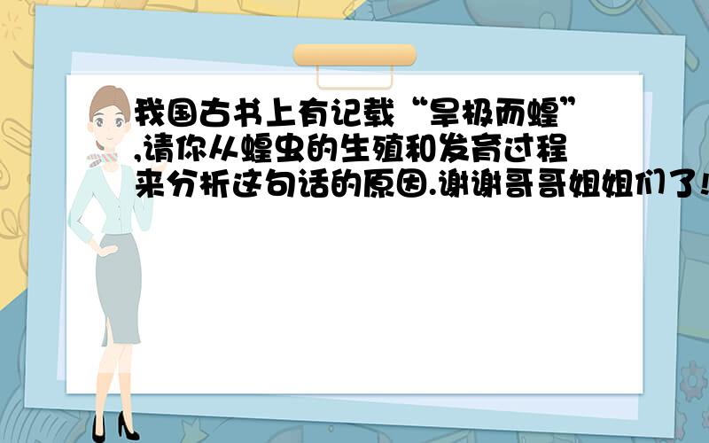 我国古书上有记载“旱极而蝗”,请你从蝗虫的生殖和发育过程来分析这句话的原因.谢谢哥哥姐姐们了!