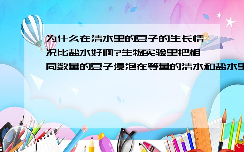 为什么在清水里的豆子的生长情况比盐水好啊?生物实验里把相同数量的豆子浸泡在等量的清水和盐水里,为什么清水里的豆子更容易发芽呢?