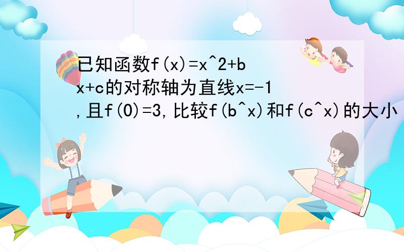 已知函数f(x)=x^2+bx+c的对称轴为直线x=-1,且f(0)=3,比较f(b^x)和f(c^x)的大小