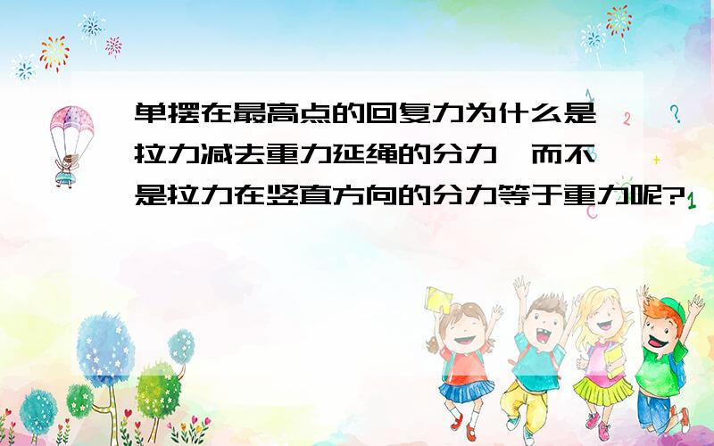 单摆在最高点的回复力为什么是拉力减去重力延绳的分力,而不是拉力在竖直方向的分力等于重力呢?