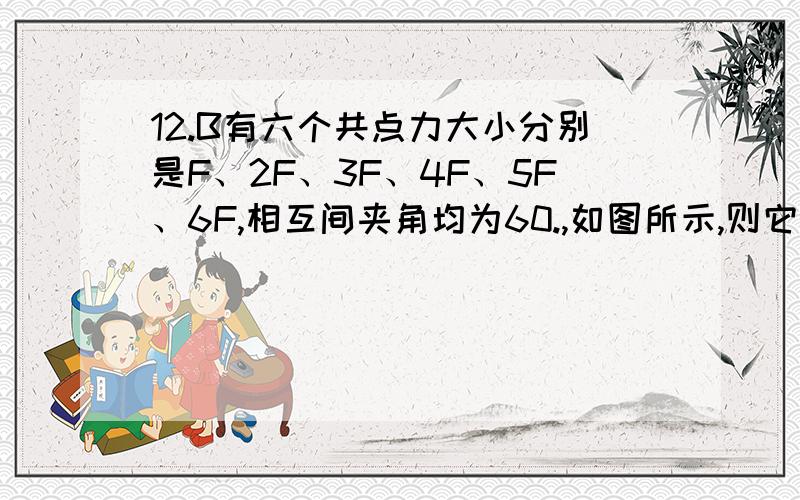 12.B有六个共点力大小分别是F、2F、3F、4F、5F、6F,相互间夹角均为60.,如图所示,则它们的合力大小为_____,