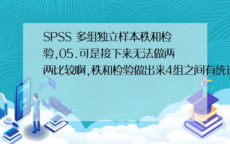 SPSS 多组独立样本秩和检验,05.可是接下来无法做两两比较啊,秩和检验做出来4组之间有统计学差异,接下来怎么明确两两之间的差异关系?书上说,对被检测参数进行排秩,以秩次作为新的变量,应