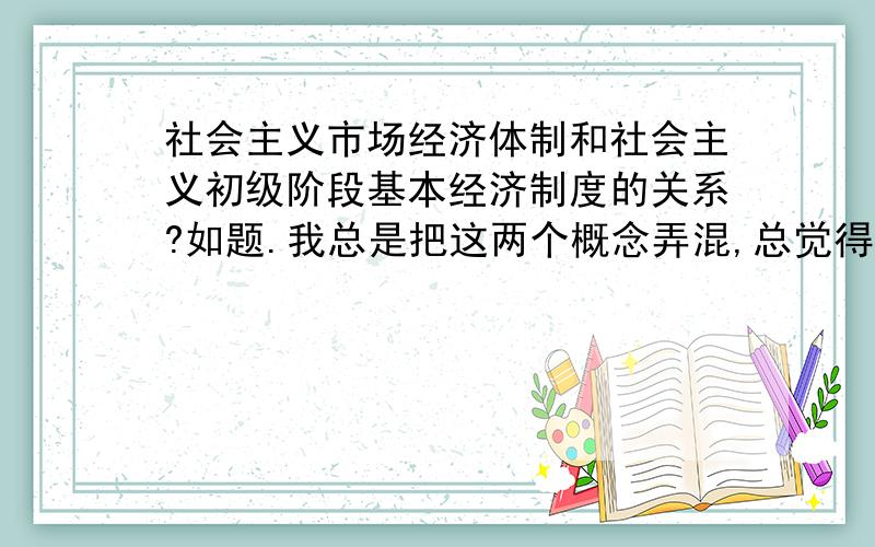 社会主义市场经济体制和社会主义初级阶段基本经济制度的关系?如题.我总是把这两个概念弄混,总觉得好像没啥区别,都是社会主义经济和非社会主义经济结合在一起……求毛概学得好的同志