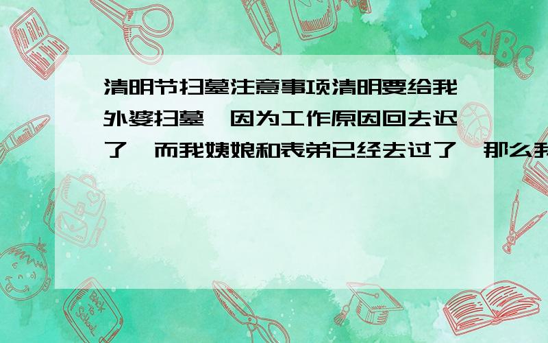 清明节扫墓注意事项清明要给我外婆扫墓,因为工作原因回去迟了,而我姨娘和表弟已经去过了,那么我还能去第二次吗?这是我全部财富了我是南京的,想问问南京的习俗.希望懂得朋友指点一下,