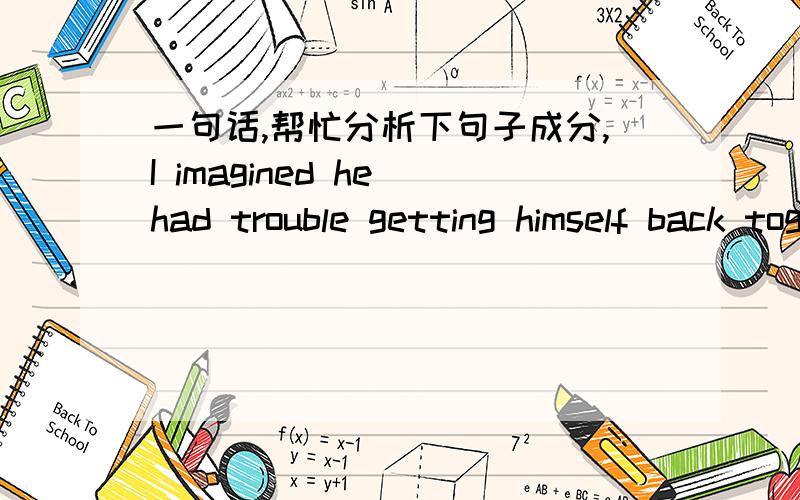 一句话,帮忙分析下句子成分,I imagined he had trouble getting himself back together by the time I got back because he knew that I wouldn't laugh.