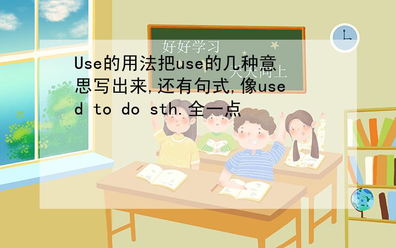 Use的用法把use的几种意思写出来,还有句式,像used to do sth.全一点