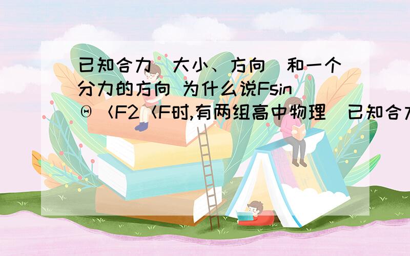 已知合力（大小、方向）和一个分力的方向 为什么说FsinΘ＜F2＜F时,有两组高中物理  已知合力（大小、方向）和一个分力的方向     为什么说FsinΘ＜F2＜F时,   能给我用红线标一下  是哪两组