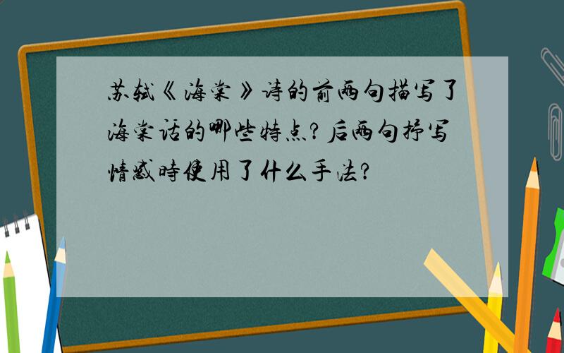 苏轼《海棠》诗的前两句描写了海棠话的哪些特点?后两句抒写情感时使用了什么手法?