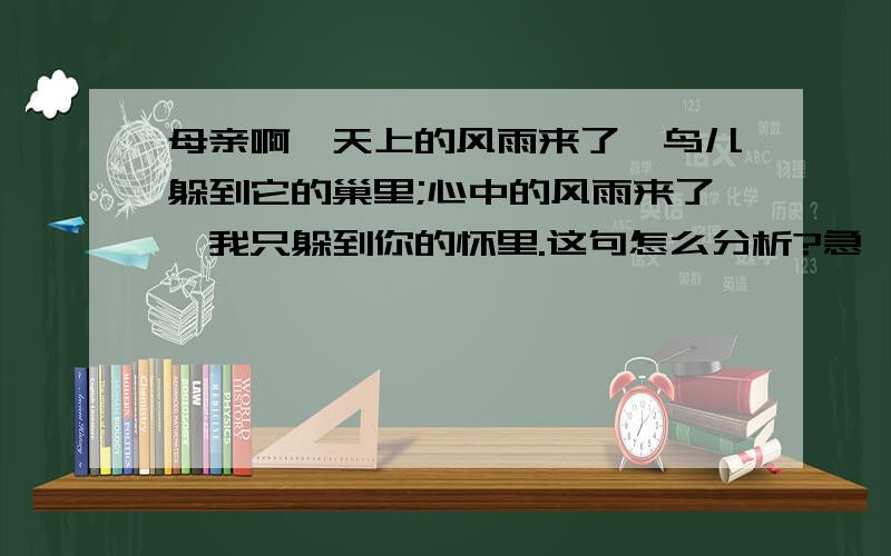 母亲啊,天上的风雨来了,鸟儿躲到它的巢里;心中的风雨来了,我只躲到你的怀里.这句怎么分析?急