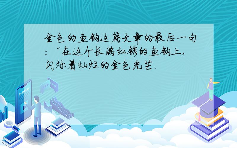 金色的鱼钩这篇文章的最后一句：“在这个长满红锈的鱼钩上,闪烁着灿烂的金色光芒.