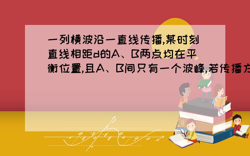 一列横波沿一直线传播,某时刻直线相距d的A、B两点均在平衡位置,且A、B间只有一个波峰,若传播方向是B→A,如图所示,经时间t,质点B恰好第一次到达波峰位置,该波的波速可能等于