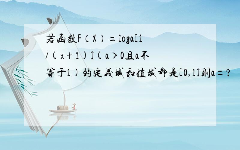 若函数F（X）=loga[1/(x+1)](a>0且a不等于1)的定义域和值域都是[0,1]则a=?