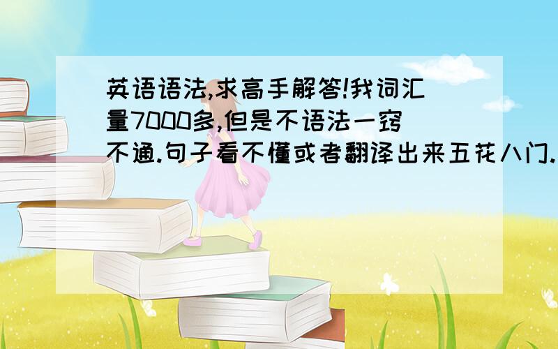 英语语法,求高手解答!我词汇量7000多,但是不语法一窍不通.句子看不懂或者翻译出来五花八门.语法0基础.不知道从哪里入手.求高人指点.语法和中文逻辑到底有什么不同?学会了语法难道就能