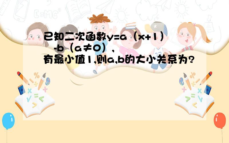 已知二次函数y=a（x+1）²-b（a≠0）,有最小值1,则a,b的大小关系为?