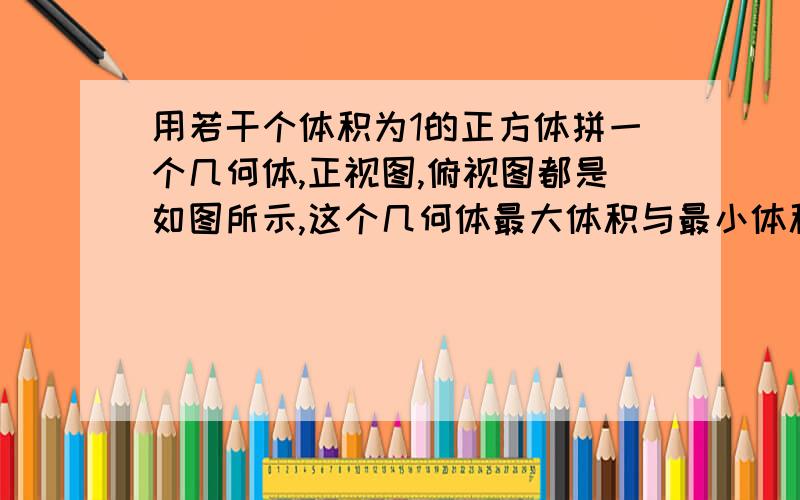 用若干个体积为1的正方体拼一个几何体,正视图,俯视图都是如图所示,这个几何体最大体积与最小体积的差是