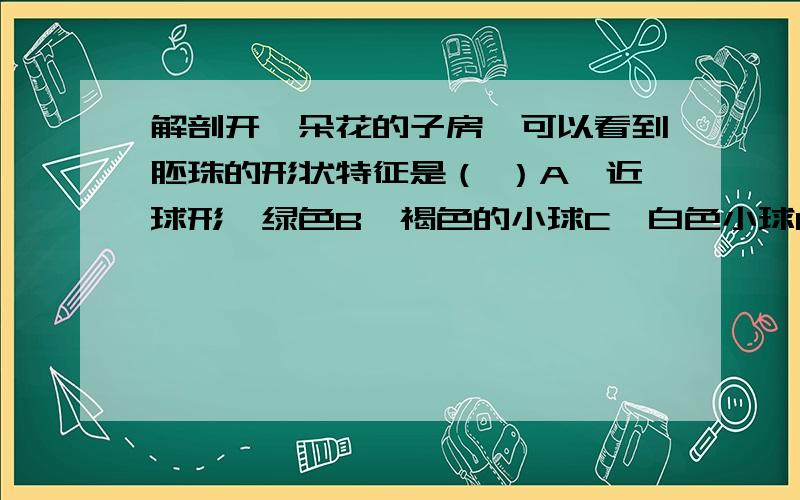 解剖开一朵花的子房,可以看到胚珠的形状特征是（ ）A、近球形,绿色B、褐色的小球C、白色小球D、呈果实的形状,很小