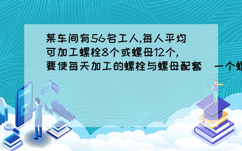 某车间有56名工人,每人平均可加工螺栓8个或螺母12个,要使每天加工的螺栓与螺母配套（一个螺栓要配两个螺应如何分配加工螺栓和螺母的工人