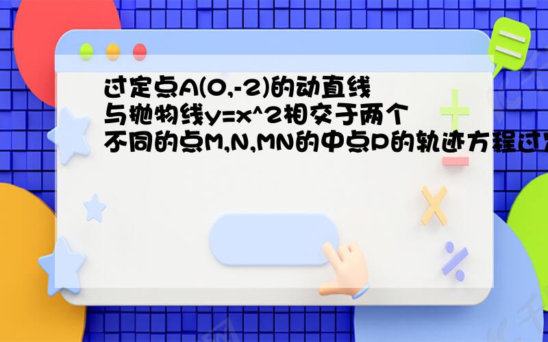 过定点A(0,-2)的动直线与抛物线y=x^2相交于两个不同的点M,N,MN的中点P的轨迹方程过定点A（0,-2）的动直线与抛物线y=x^2相交于两个不同的点M,N,MN的中点P的轨迹方程