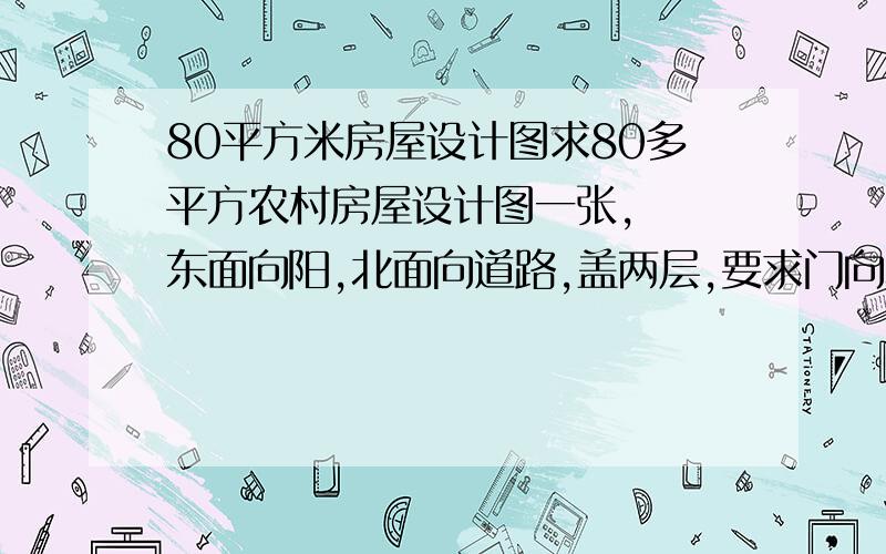 80平方米房屋设计图求80多平方农村房屋设计图一张,  东面向阳,北面向道路,盖两层,要求门向北,房间至少4间,长大概10m,宽是8m多,