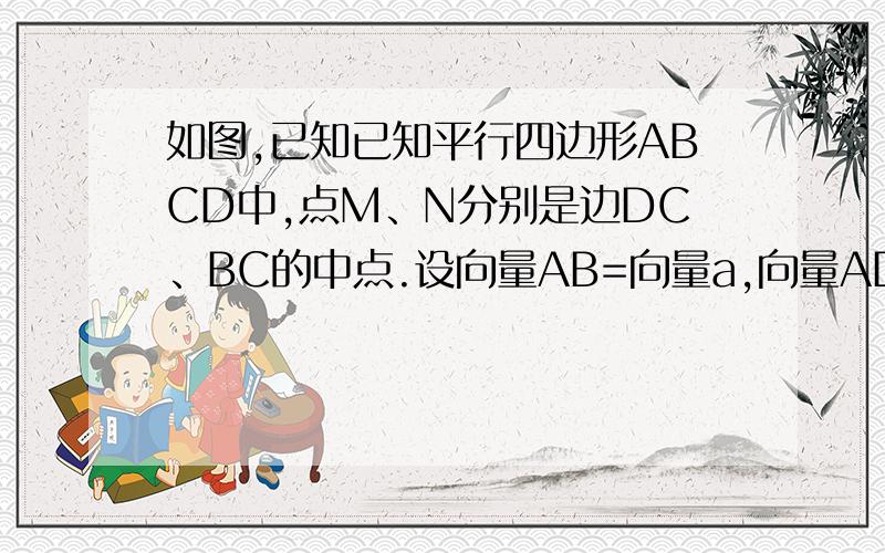 如图,已知已知平行四边形ABCD中,点M、N分别是边DC、BC的中点.设向量AB=向量a,向量AD=向量b,求向量MN、向量BD分别在向量a、向量b方向上的分向量