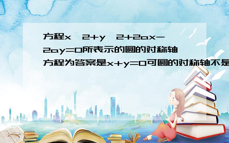 方程x^2+y^2+2ax-2ay=0所表示的圆的对称轴方程为答案是x+y=0可圆的对称轴不是过圆心就可以了吗,而且有无数条啊……我错在哪里了2.如果直线ax-y+3=0和直线3x-y-b=0关于直线x-y+1=0对称,则a=，b=3.已知