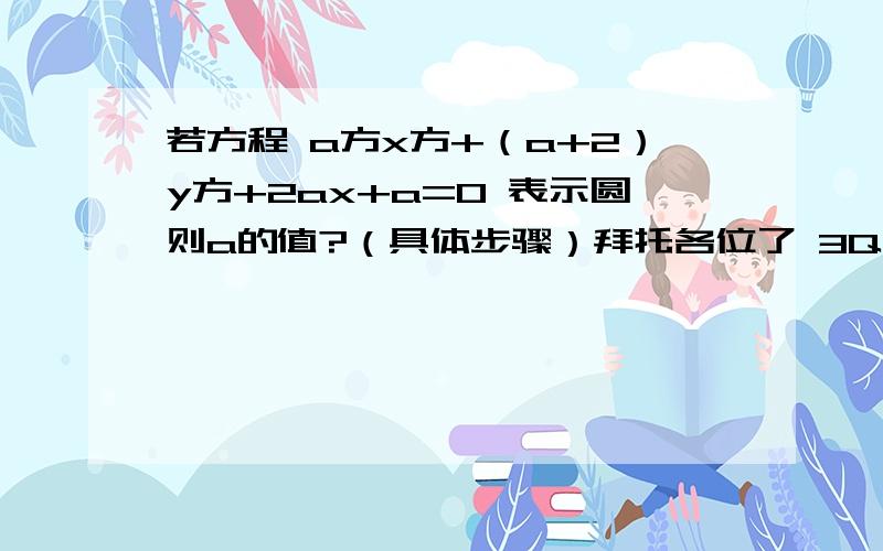 若方程 a方x方+（a+2）y方+2ax+a=0 表示圆则a的值?（具体步骤）拜托各位了 3Q