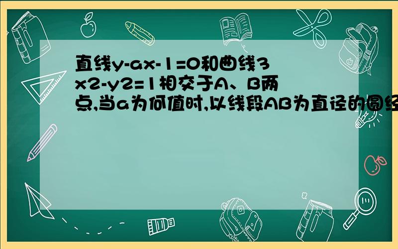 直线y-ax-1=0和曲线3x2-y2=1相交于A、B两点,当a为何值时,以线段AB为直径的圆经过原点O