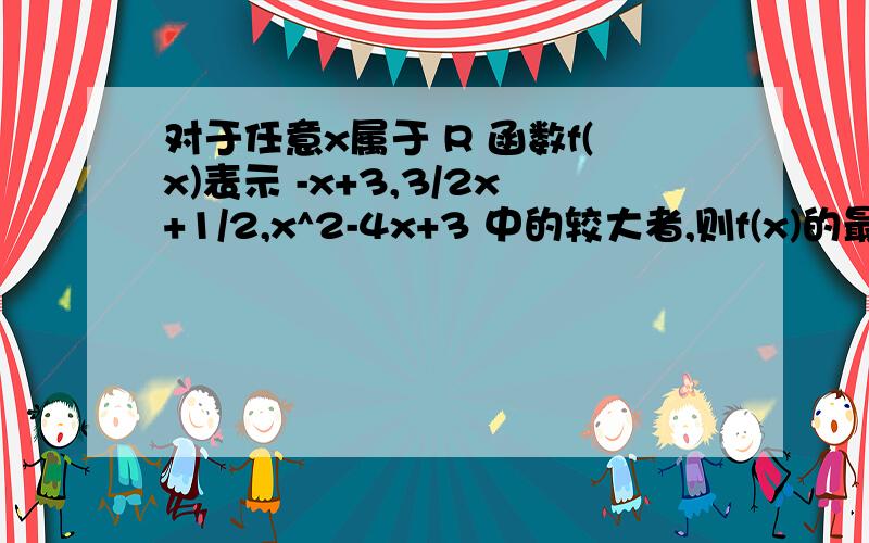 对于任意x属于 R 函数f(x)表示 -x+3,3/2x+1/2,x^2-4x+3 中的较大者,则f(x)的最小值是?我想问其中说函数f(x)表示他们中的最大者是什么意思?