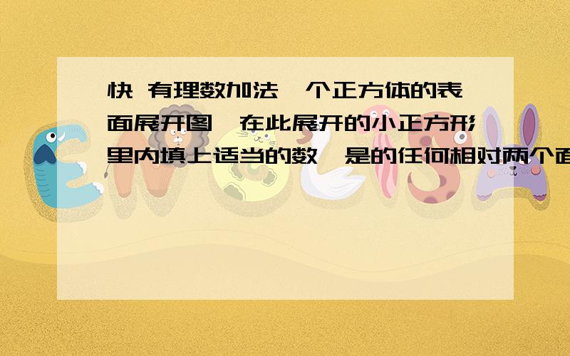 快 有理数加法一个正方体的表面展开图,在此展开的小正方形里内填上适当的数,是的任何相对两个面上的数字之和相等.-13 空空 34-17 24