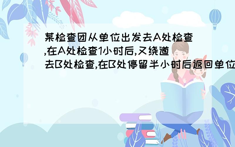 某检查团从单位出发去A处检查,在A处检查1小时后,又绕道去B处检查,在B处停留半小时后返回单位.已知去时的速度是5千米/时,返回时的速度是4千米/时,来回共用了6.5小时.返回时由于绕道的关系