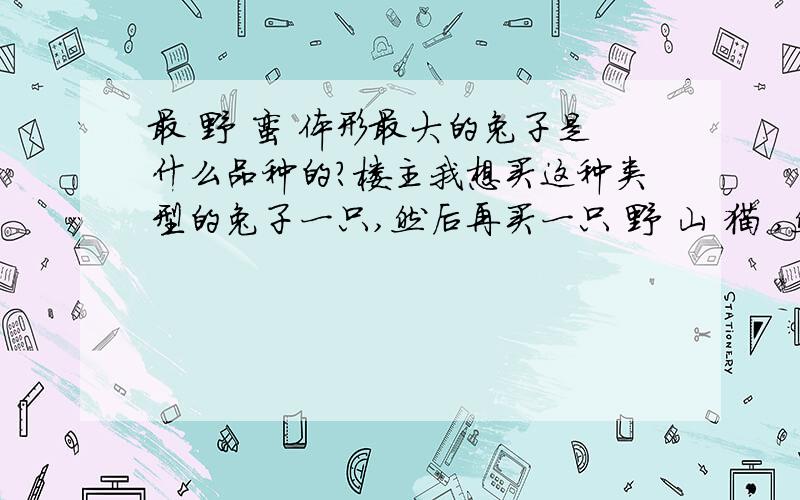 最 野 蛮 体形最大的兔子是什么品种的?楼主我想买这种类型的兔子一只,然后再买一只 野 山 猫 ,然后 再 买 一 只 吉 娃娃 ,然后把它们 三 者 放 到 一起 养 ,不 知道 会出现什么情况?