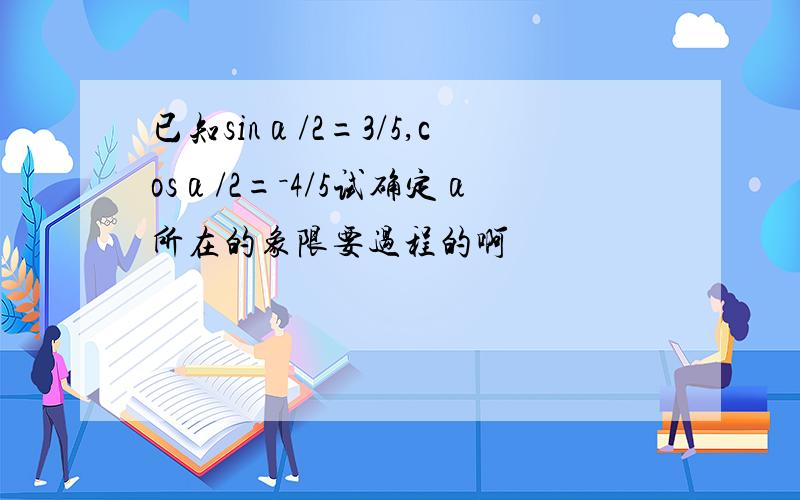 已知sinα/2=3/5,cosα/2=－4/5试确定α所在的象限要过程的啊