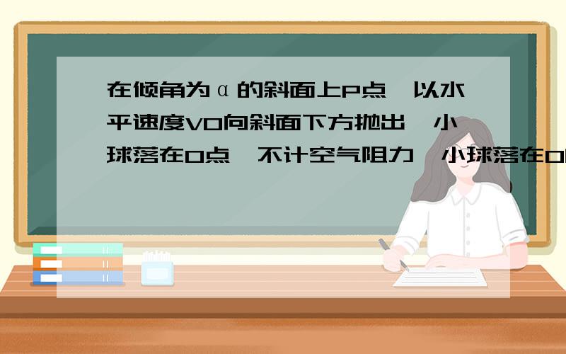 在倾角为α的斜面上P点,以水平速度V0向斜面下方抛出一小球落在O点,不计空气阻力,小球落在O的速度为