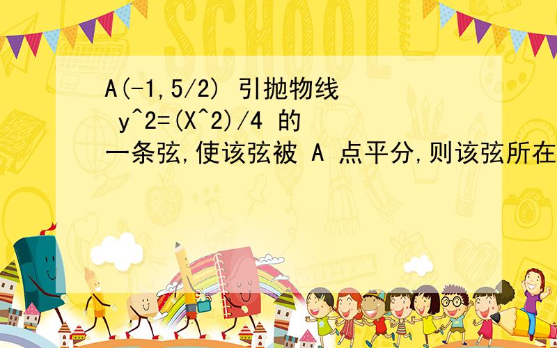 A(-1,5/2) 引抛物线 y^2=(X^2)/4 的一条弦,使该弦被 A 点平分,则该弦所在的直线方程为……?